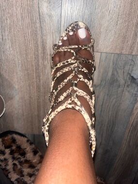 Aldo Leopard Print Strappy Gladiator Heels - Beige